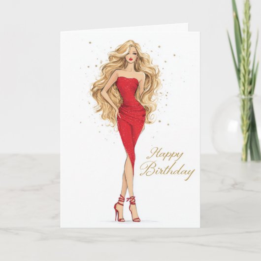 Bold & Beautiful Red Dress Birthday Card Karte (Vorderseite)