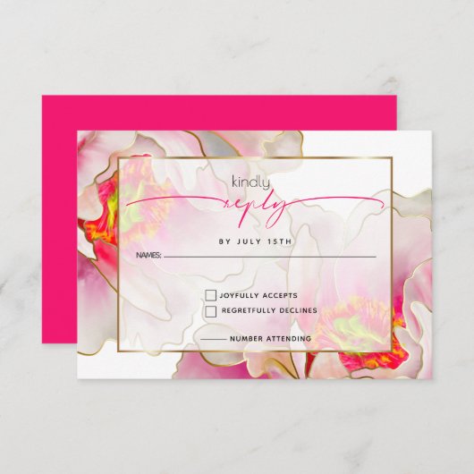 Bold Beautiful Scarlet Peony RSVP Karte (Vorne/Hinten)