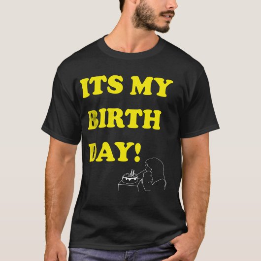 Bold Birthday Text Minimal Line Art T-Shirt (Vorderseite)