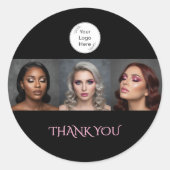 Bold Black and Blush Pink 3 Photo Thank You Runder Aufkleber (Vorderseite)