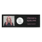 Bold Black and Blush Pink Photo Namenschild (Vorderseite)