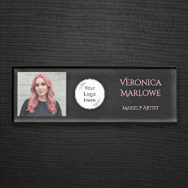 Bold Black and Blush Pink Photo Namenschild