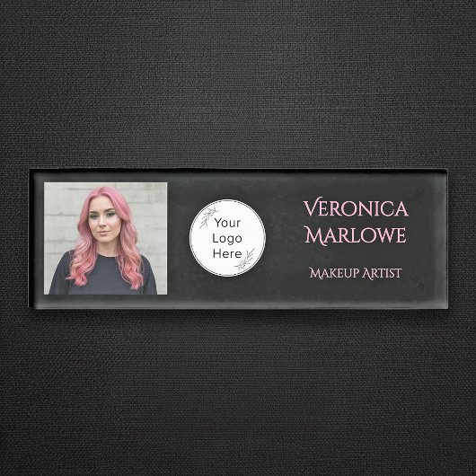 Bold Black and Blush Pink Photo Namenschild