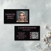 Bold Black and Blush Pink Social Icon QR Code Visitenkarte