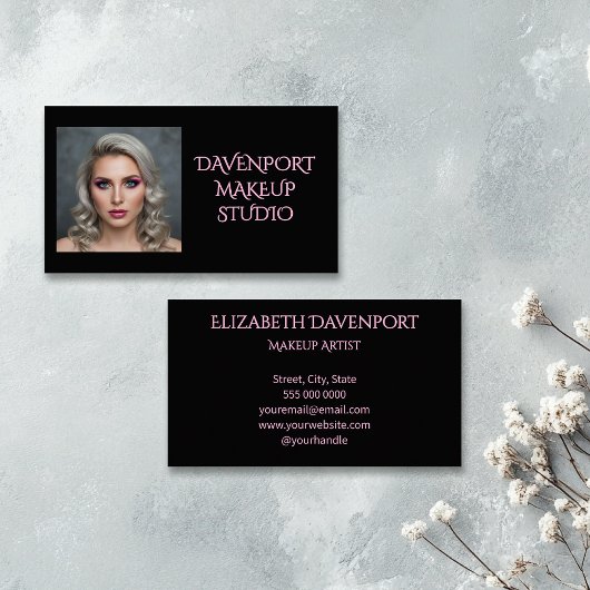 Bold Black and Blush Pink Visitenkarte