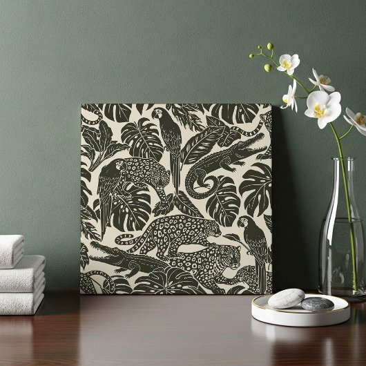 Bold Black and Cream Tropical Jungle Animals  Fliese