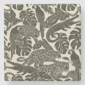 Bold Black and Cream Tropical Jungle Animals  Steinuntersetzer (Vorderseite)