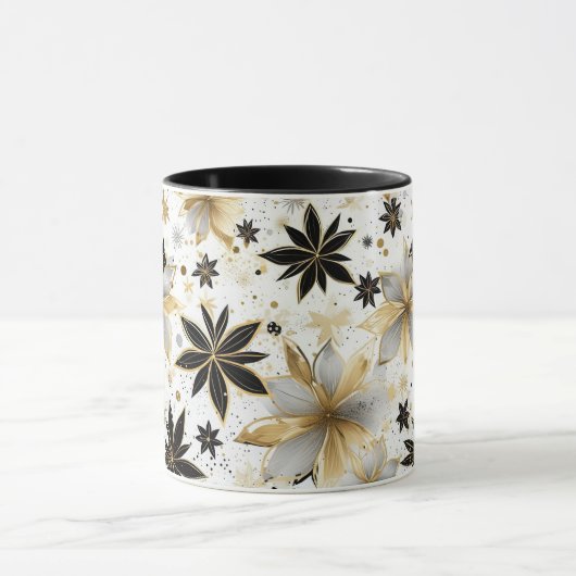 Bold Black and Gold Abstract Floral Tasse (Zentrum)