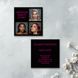 Bold Black and Hot Pink 3 Photo Quadratische Visitenkarte