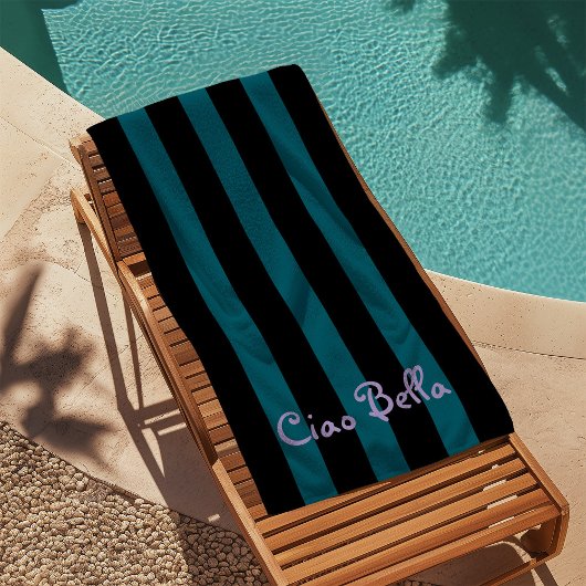 Bold Black and Teal Stripes | Ciao Bella Strandtuch