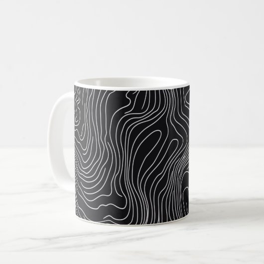 Bold Black and White Topographic Art 🖤 Kaffeetasse (Vorderseite Links)