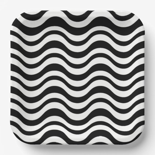 Bold Black and White Wavy Abstract Pappteller (Vorderseite)