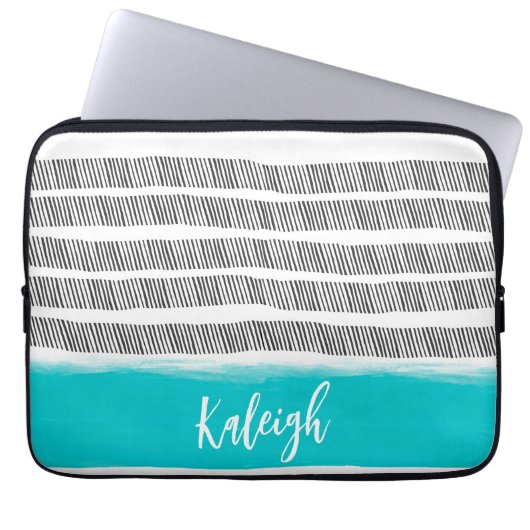 bold black and white with turquoise pattern design laptopschutzhülle (Vorderseite)