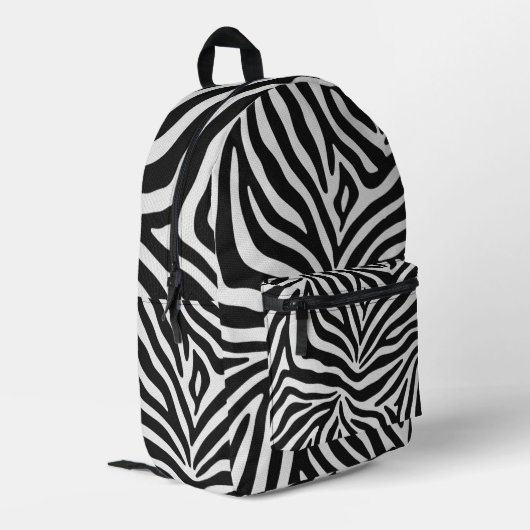 Bold Black and White Zebra Print Pattern Bedruckter Rucksack (Rückseitige Ecke links)
