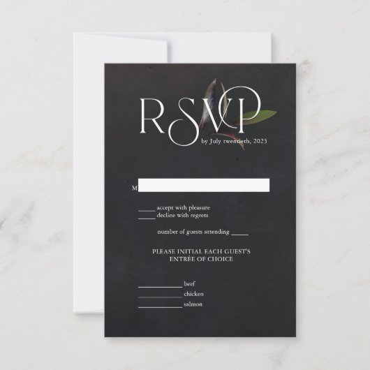 Bold Black Botanical Wedding RSVP Card Karte (Vorderseite)