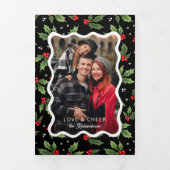 Bold Black Christmas Holly Wavy Frame Foto Dreifach Gefaltete Karte (Cover)