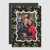Bold Black Christmas Holly Wavy Frame Foto Magnetkarte (Vorne/Hinten)