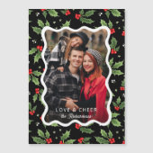 Bold Black Christmas Holly Wavy Frame Foto Magnetkarte (Vorderseite)