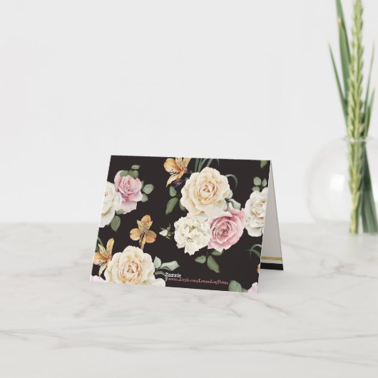 Bold Black, Elfenbeinstreifen, Florals Danke (Rückseite)