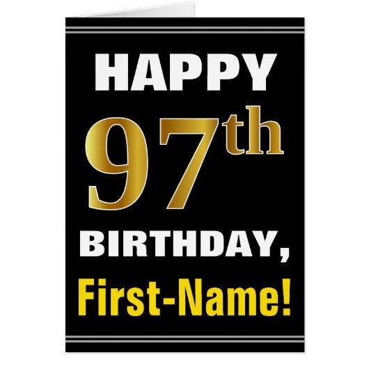 Bold, Black, Faux Gold 97th Birthday w/ Name Card (Vorne)