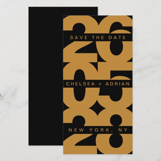 Bold Black Gold Typografy Wedding Save The Date (Vorne/Hinten)