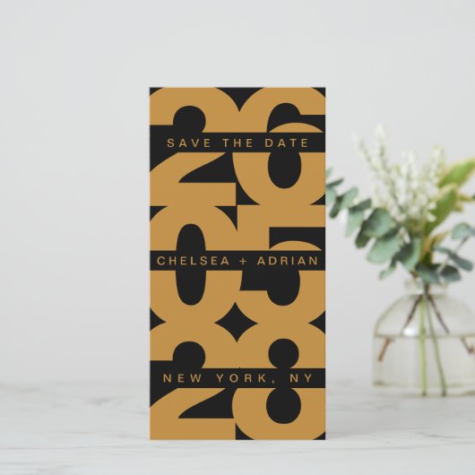 Bold Black Gold Typografy Wedding Save The Date (Stehend Vorderseite)