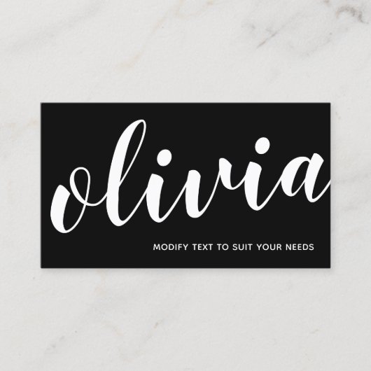 Bold Black Handwriting Script Calligraphy Business Visitenkarte (Vorderseite)