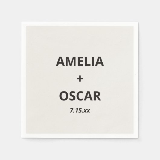 Bold Black Ivory Modern Wedding Names Date Custom Serviette (Vorderseite)