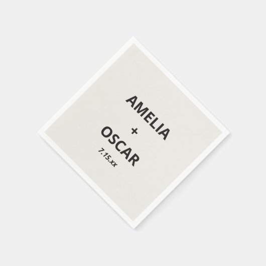 Bold Black Ivory Modern Wedding Names Date Custom Serviette (Ecke)