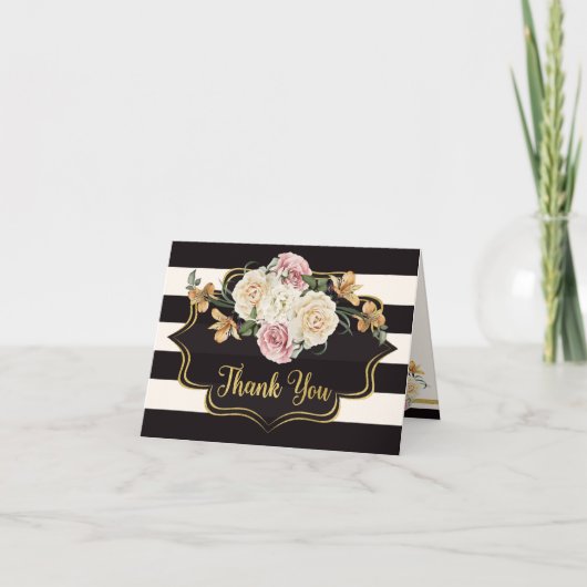 Bold Black, Ivory Stripes, Florals Danke 2 (Vorderseite)