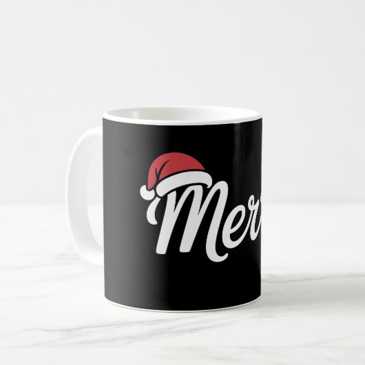 Bold Black Merry Christmas Santa Hat Kaffeetasse (Vorderseite Links)