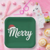 Bold Black Merry Christmas Santa Hat Pappteller (Party)