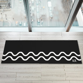 Bold Black Modern Minimal Wavy Lines With Initials Yogamatte