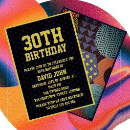 Bold Black Retro Pop 30. Geburtstag Einladung