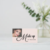 Bold Black Script Blush Pink Photo Makeup Business Visitenkarte (Stehend Vorderseite)