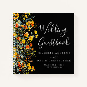 Bold Black Summer Floral Wedding Guest Book Notizblock