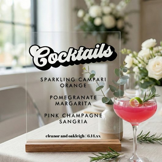 Bold Black White Groovy Wedding Cocktails Clear Acrylschild