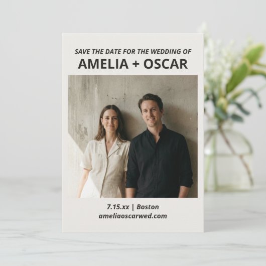 Bold Black White Photo Modern Typography Wedding Save The Date (Stehend Vorderseite)