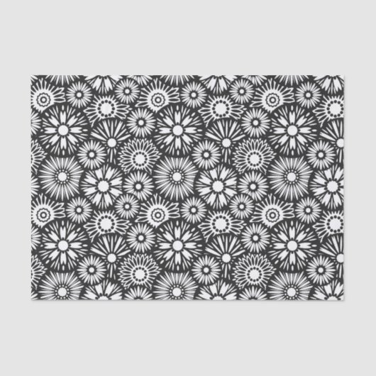 Bold Black White Retro 70s Graphic Daisy Pattern Seidenpapier (Vorderseite)