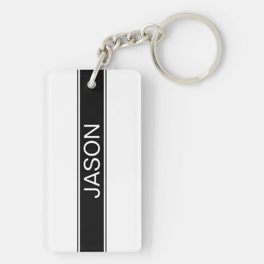 Bold Black & White Stripe Editable Text Schlüsselanhänger (Rückseite)
