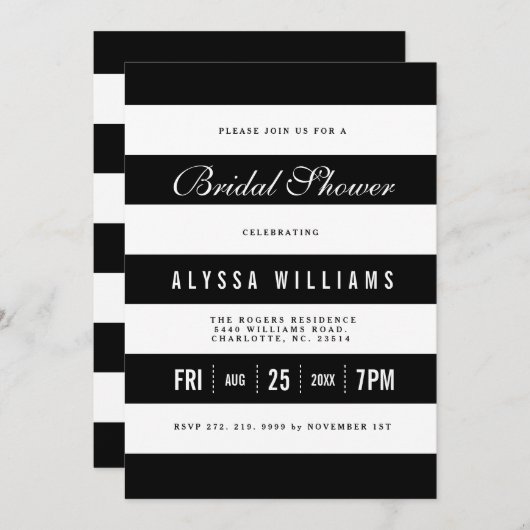Bold Black | White Stripes Brautparty Einladung (Vorne/Hinten)