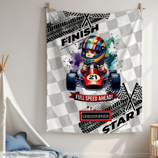Bold Blanket Sport Car Driving Little Boy Fleecedecke