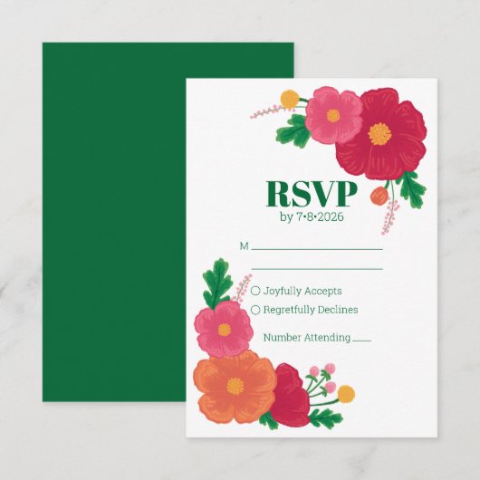 Bold Blooms Wedding RSVP Card Karte (Vorne/Hinten)