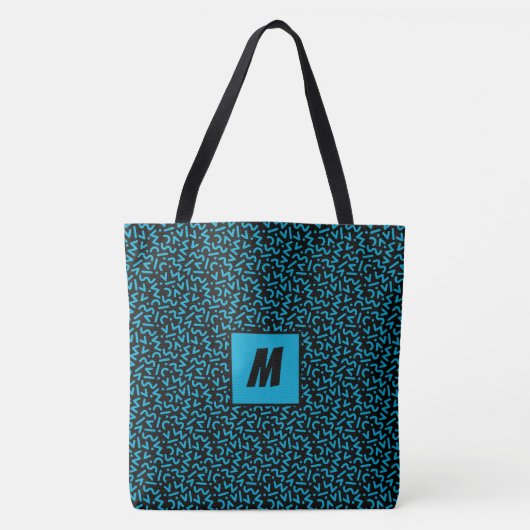 Bold Blue Abstrakt Monogram Tasche (Vorderseite)
