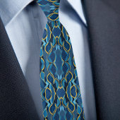 Bold Blue and Gold Geometric Wave Pattern Necktie Krawatte