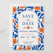 Bold Blue and Orange Floral Modern Botanical Save The Date (Vorderseite)