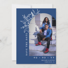 Bold Blue Botanical Floral Arch Foto Wedding Save The Date