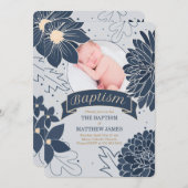 Bold Blue Botanicals mit Foto Baptisk Einladung (Vorne/Hinten)
