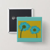 Bold Blue Daisy Art auf Mustard Yellow Background Button (Vorne & Hinten)