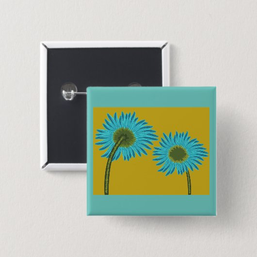 Bold Blue Daisy Art auf Mustard Yellow Background Button (Vorne & Hinten)
